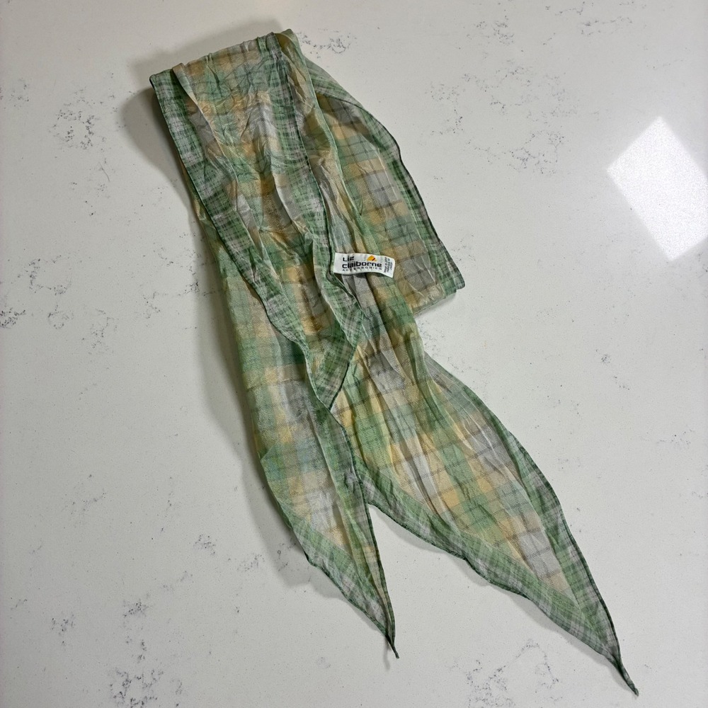 Vtg Liz Claiborne Scarf Plaid Silk Sheer Preppy Cottagecore Spring Style Pastel